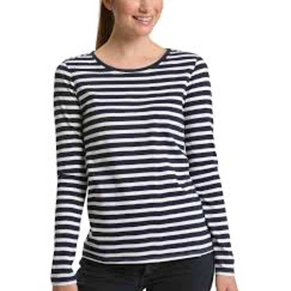 Croft & Barrow Womens Blue Striped Round Neck Long Sleeves XL